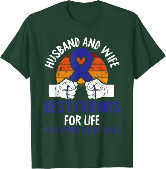 Husband And Wife Colon Cancer Awareness Fight Retro Gifts T-Shirt - T-Shirt | Forest