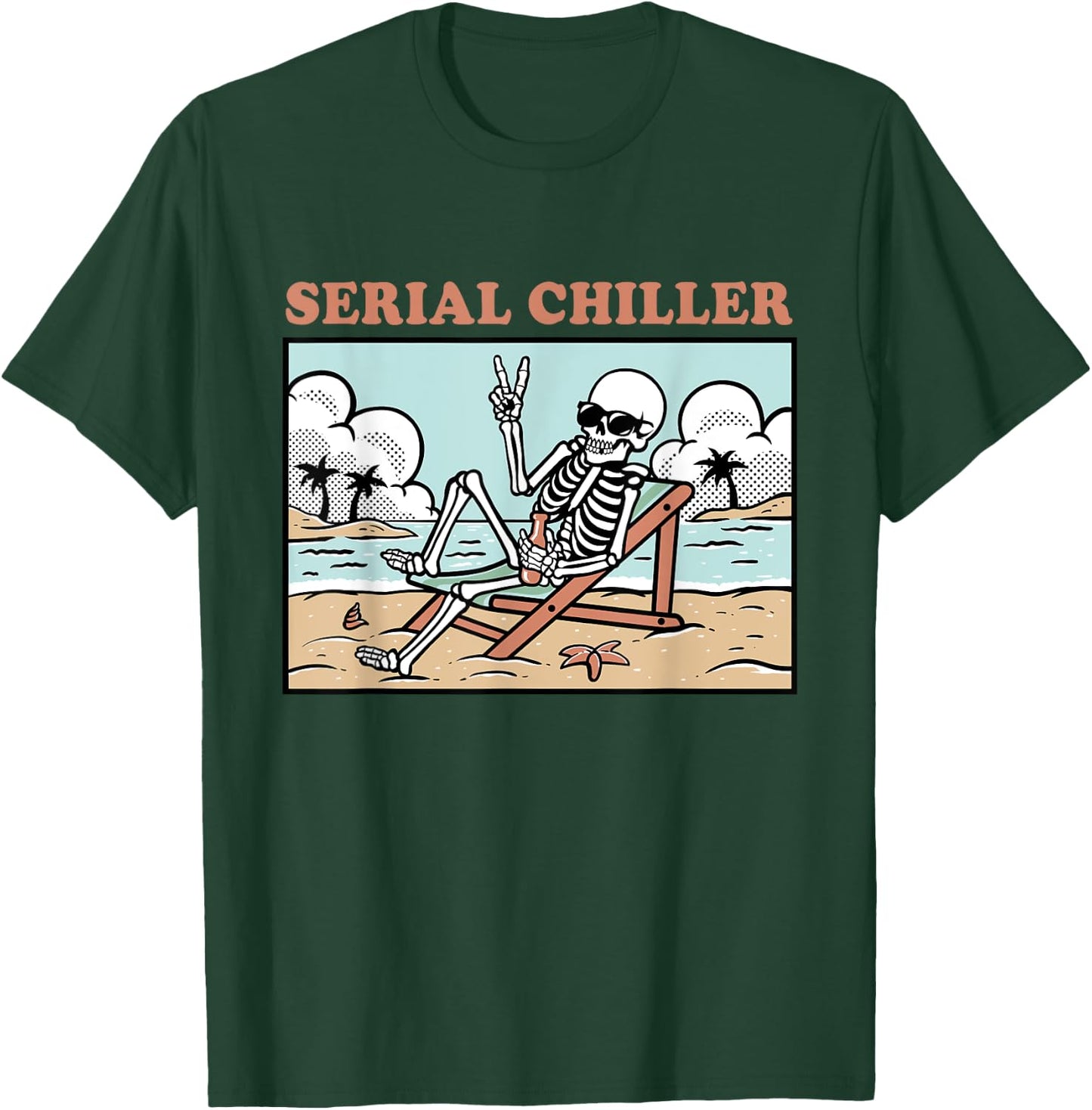 Funny Skeleton Relaxing Vacation Retirement Serial Chiller T-Shirt - T-Shirt | Forest