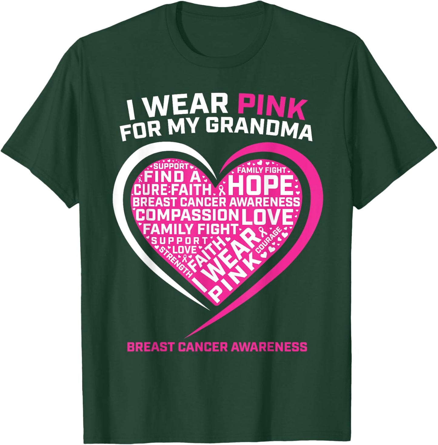 Kids Gift I Wear Pink For My Grandma Breast Cancer Awareness T-Shirt - T-Shirt | Forest