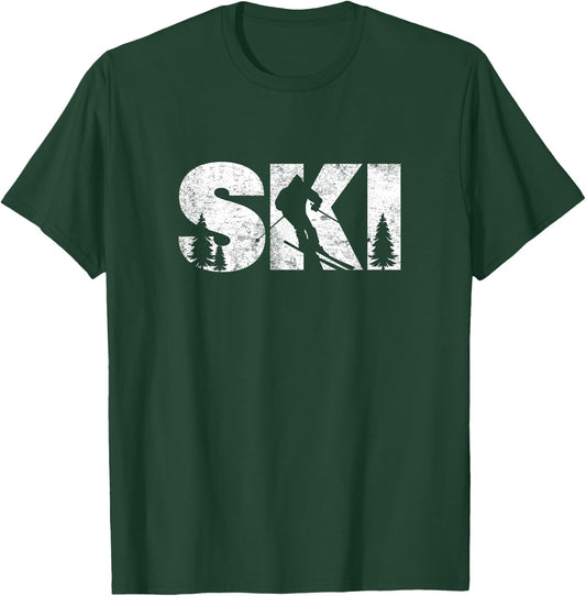 Gifts For Skiers Men Women Snow Skiing Alpine Downhill Ski T-Shirt - T-Shirt | Forest