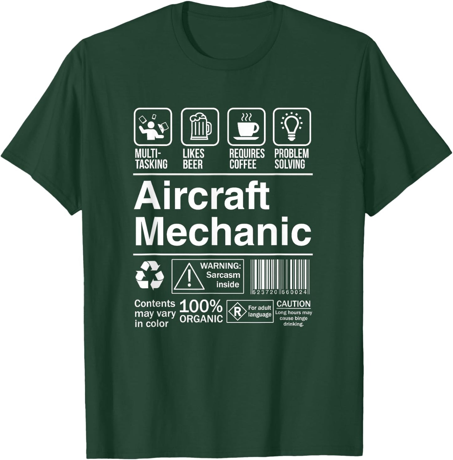 Aircraft Mechanic Product Label Funny Gift T-Shirt - T-Shirt | Forest