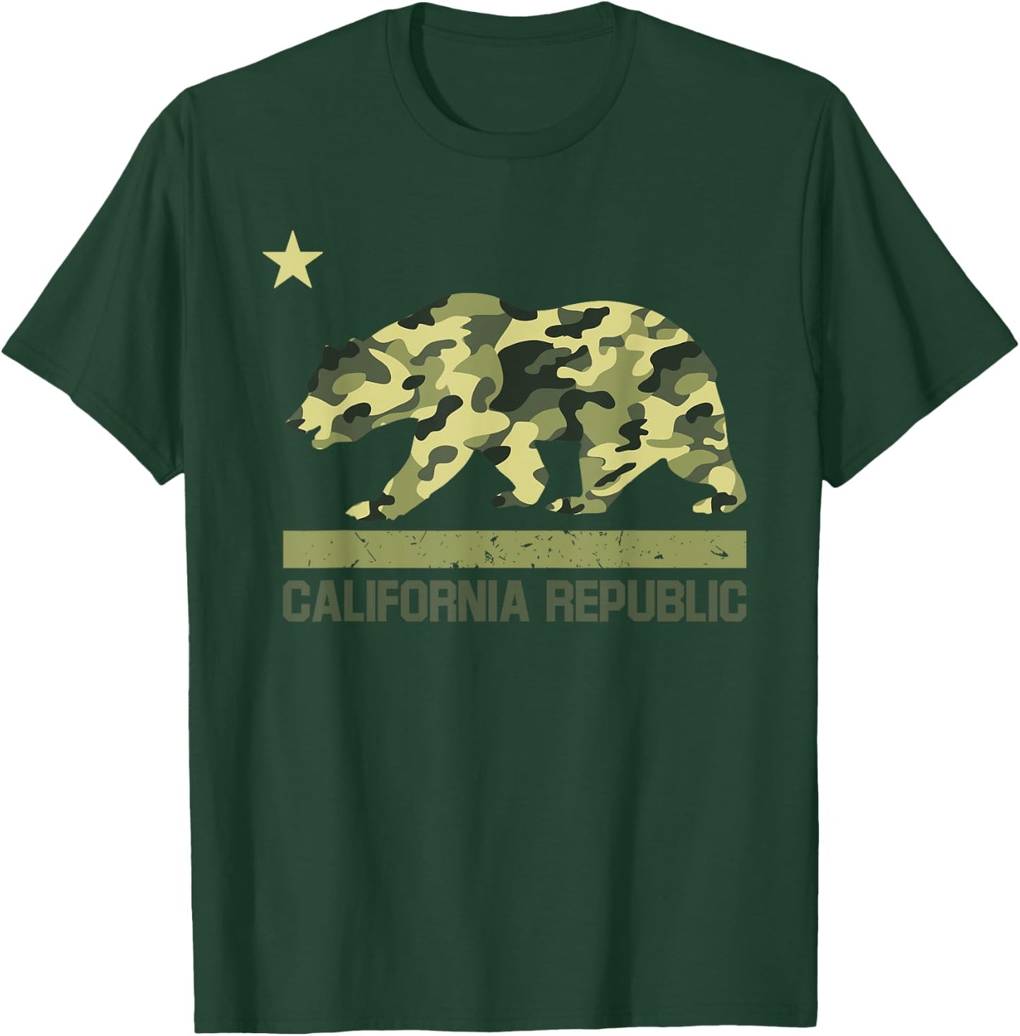 California Republic Flag Camo Bear Star Camouflage LA Cali T-Shirt - T-Shirt | Forest