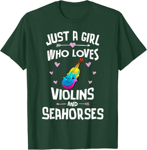 Violins And Seahorses Gifts for Girls Women T-Shirt - T-Shirt | Forest