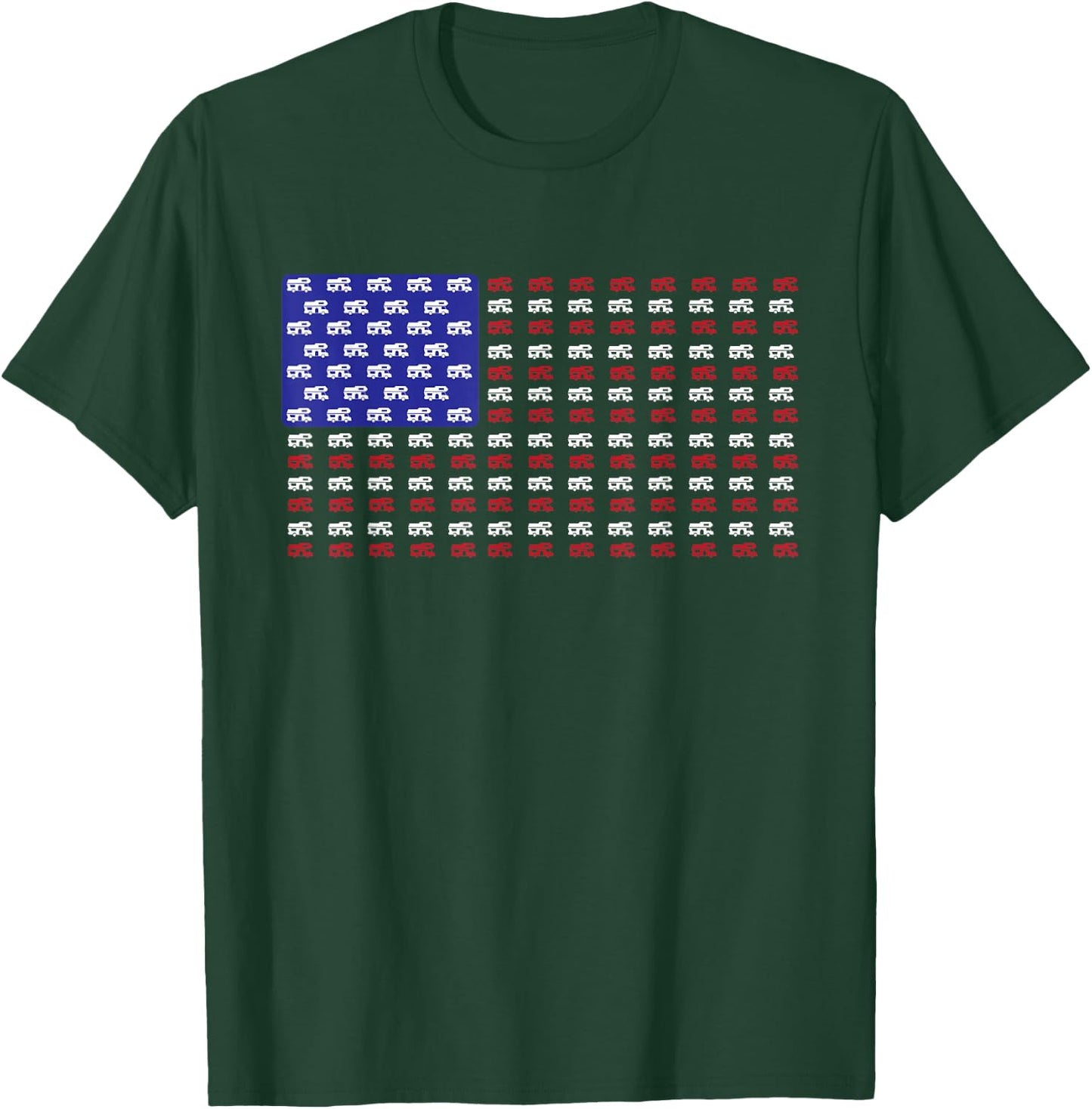 Vintage RV American Flag | USA Motorhome Owner Gift T-Shirt - T-Shirt | Forest