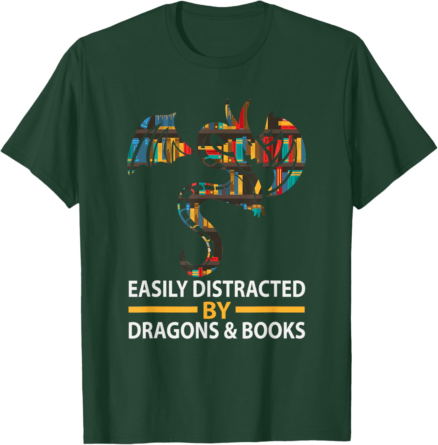 Easily Distracted By Books And Dragon T-Shirt - T-Shirt | Forest