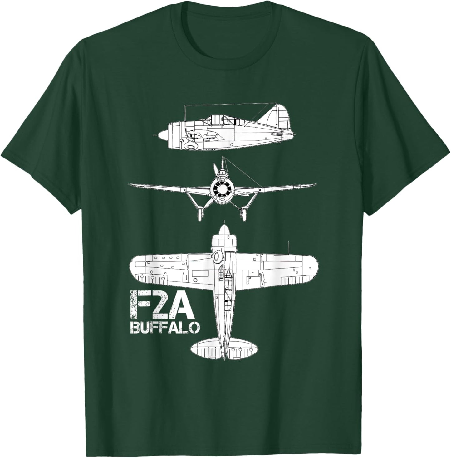 Brewster F2A Buffalo Fighter Aircraft WW2 Airplane T-Shirt - T-Shirt | Forest