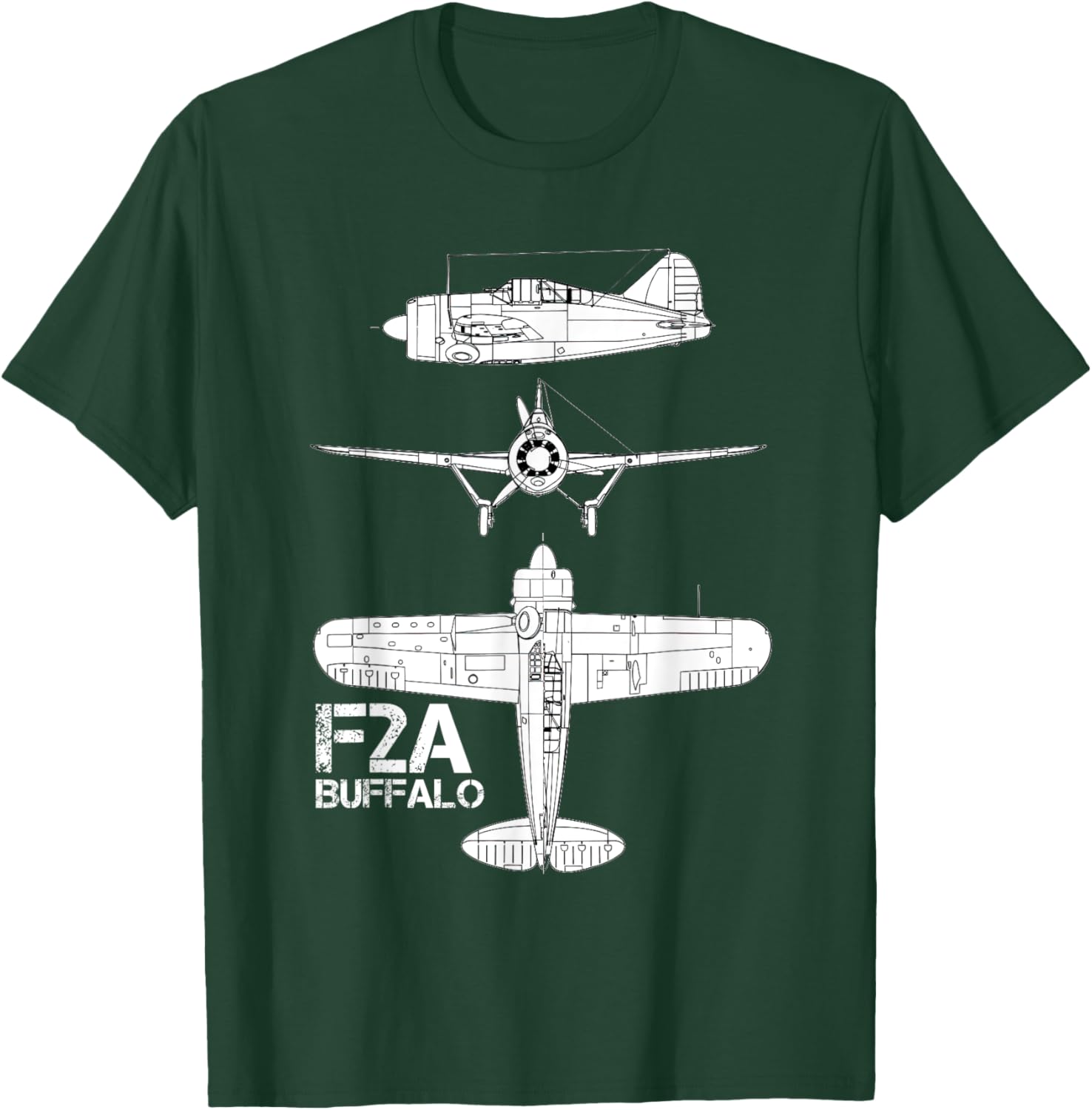 Brewster F2A Buffalo Fighter Aircraft WW2 Airplane T-Shirt - T-Shirt | Forest