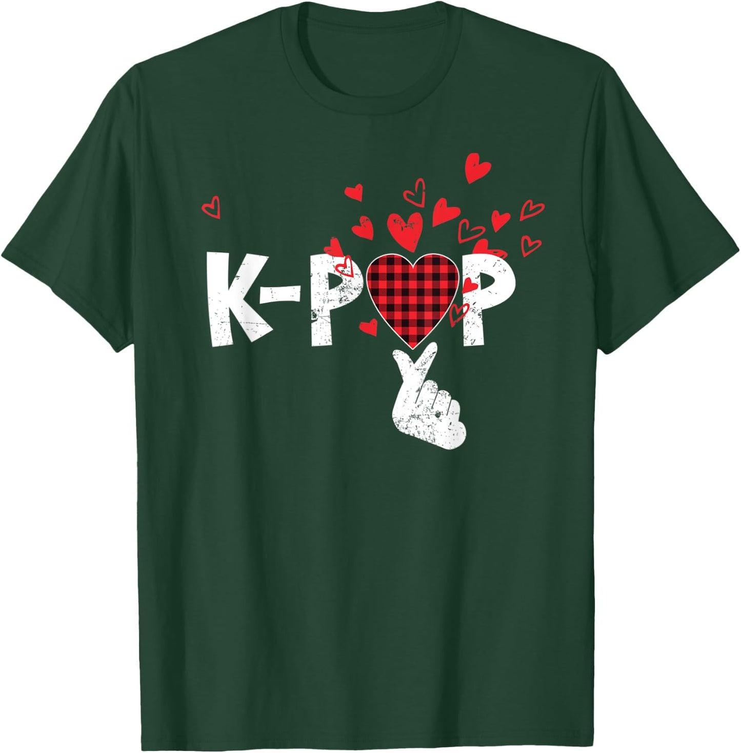 Cute K-Pop Lovers Korean Love Sign Red Buffalo Plaid Pajama T-Shirt - T-Shirt | Forest