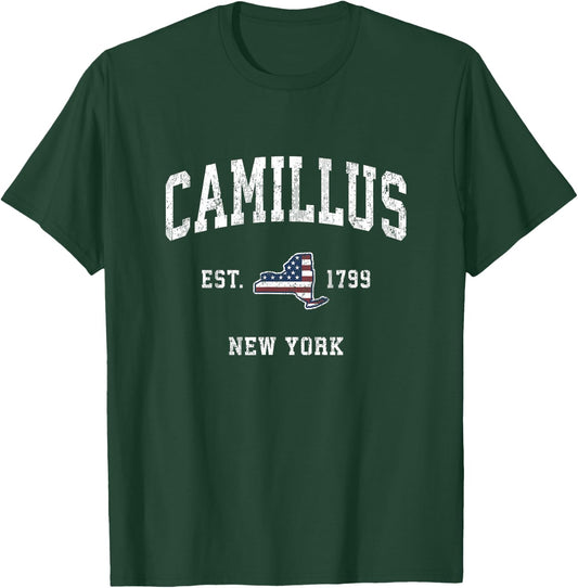 Camillus New York NY Vintage American Flag Sports Design T-Shirt - T-Shirt | Forest