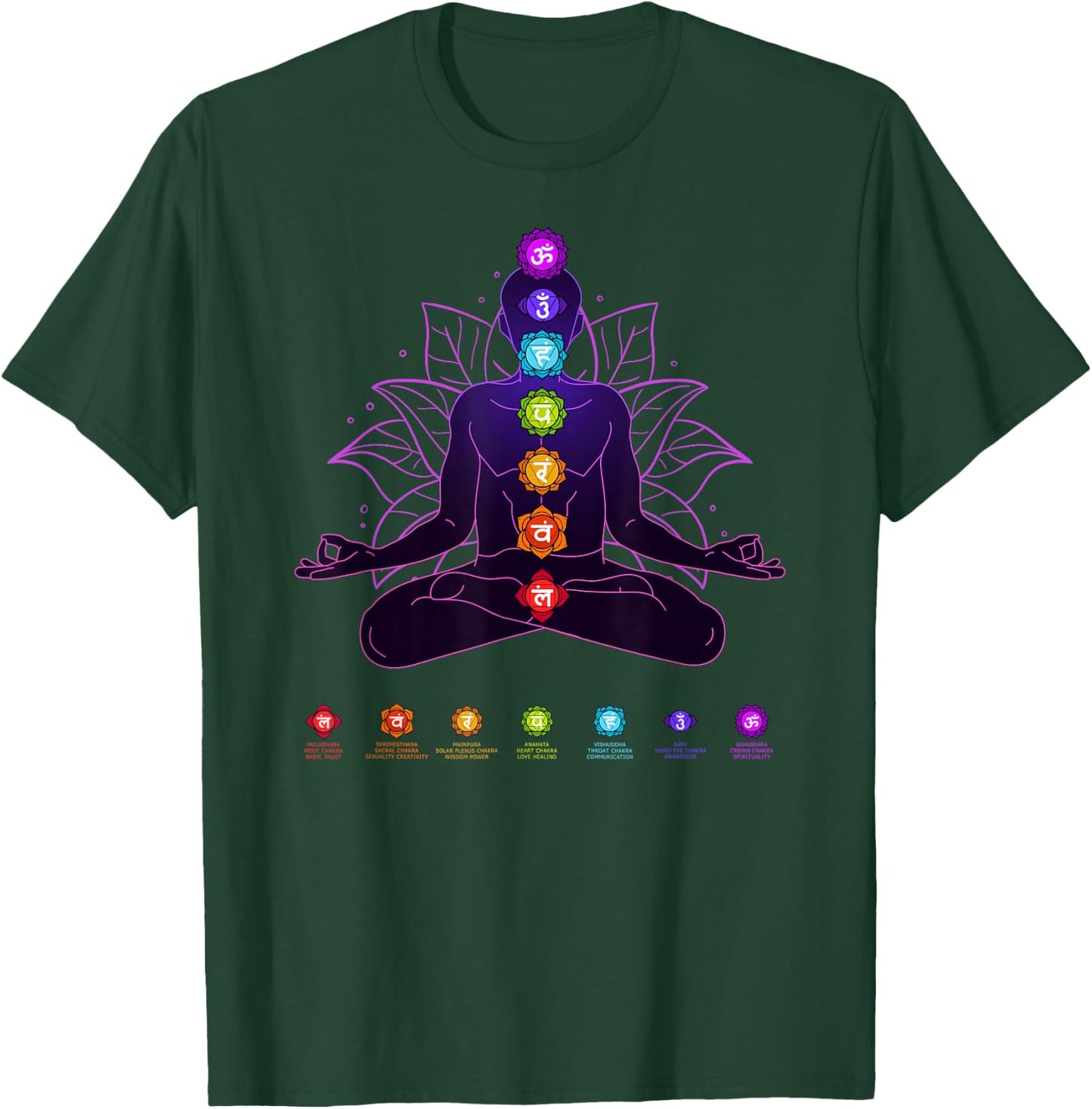7 Seven Chakras Yoga Spiritual Body System Meditation White T-Shirt - T-Shirt | Forest