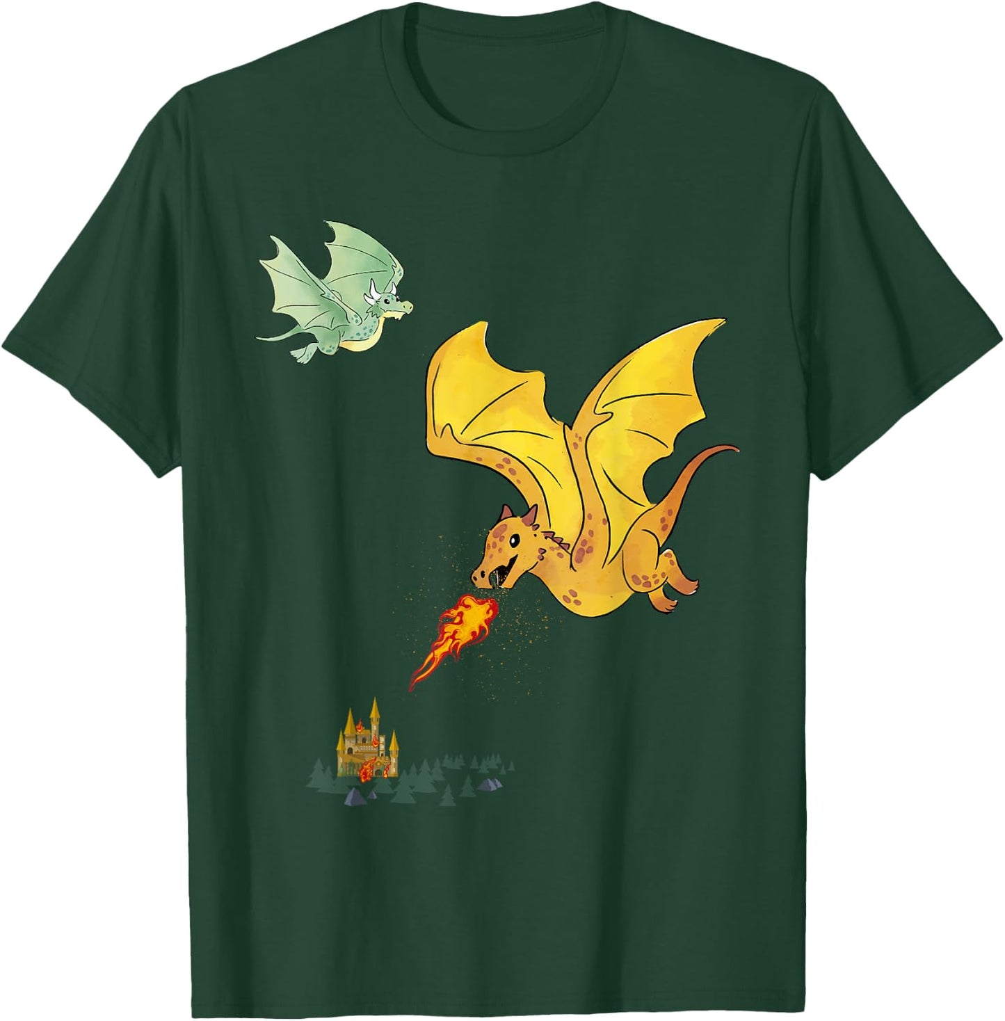 Flying Dragons & Flames Lizard Wyverns T-Shirt - T-Shirt | Forest