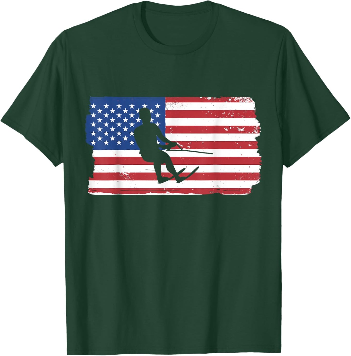 USA Waterskiing Patriotic American Flag Waterskiing T-Shirt - T-Shirt | Forest
