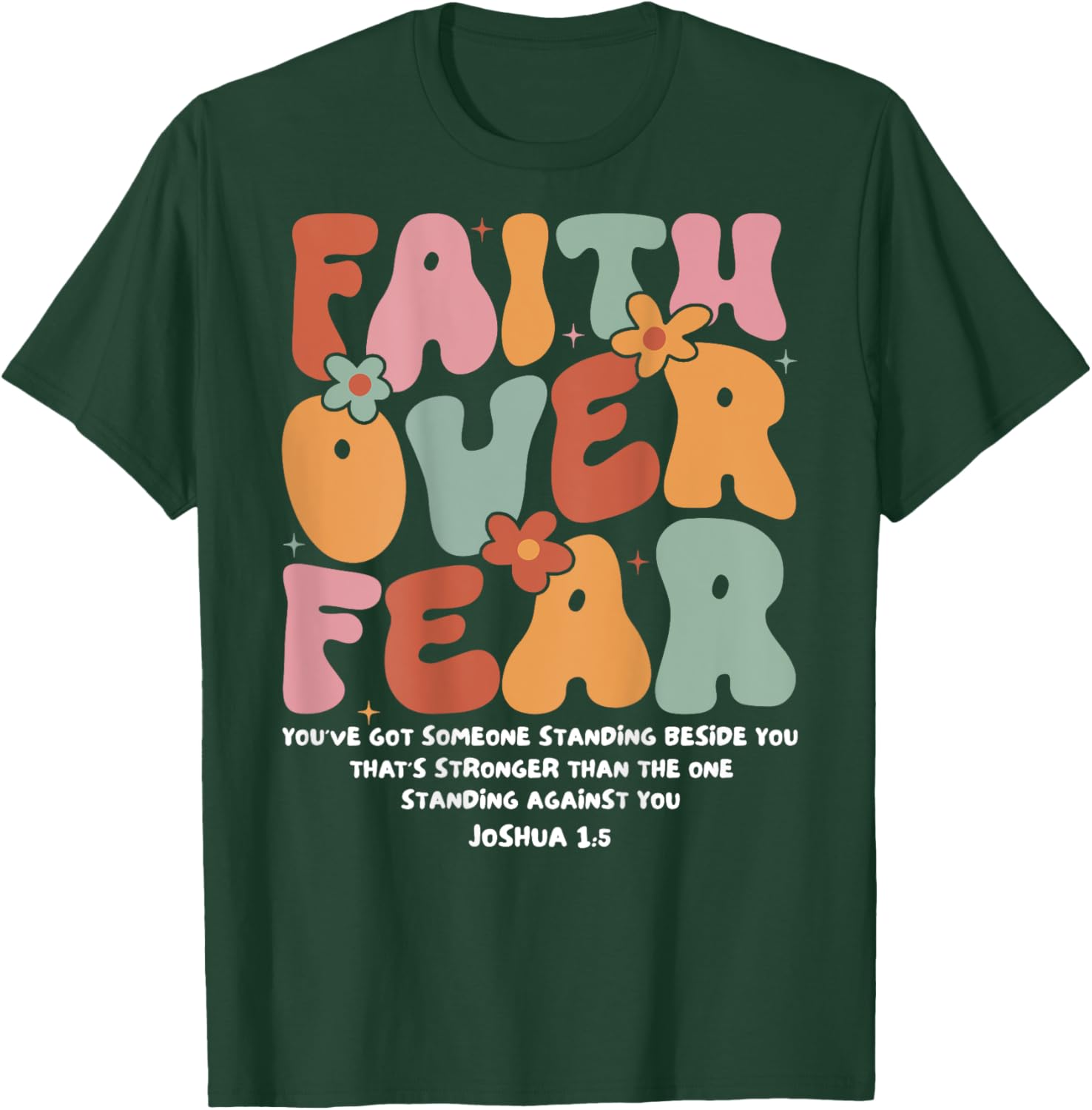 Faith Over Fear Christian Groovy Retro Men Women Kids T-Shirt - T-Shirt | Forest