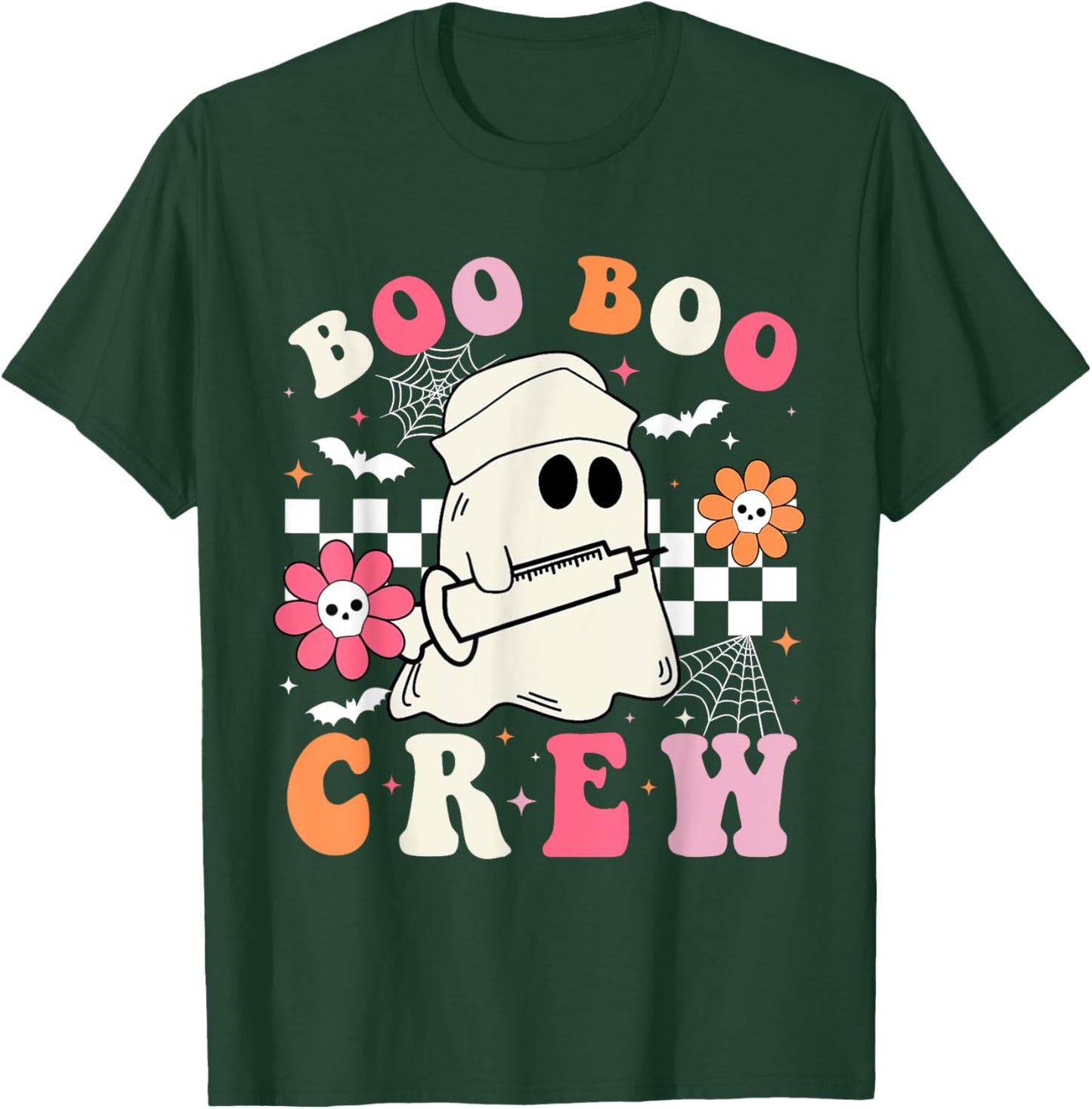 Boo Crew Nurse Halloween Outfits Men Kids Groovy T-Shirt - T-Shirt | Forest