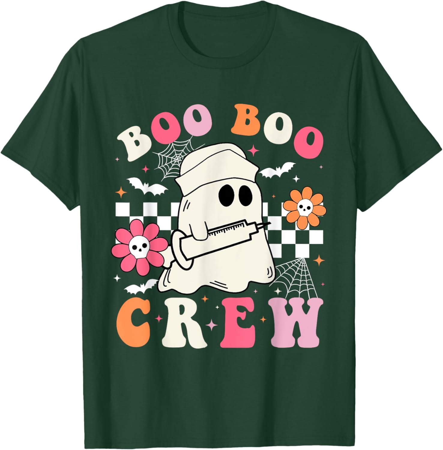 Boo Crew Nurse Halloween Outfits Men Kids Groovy T-Shirt - T-Shirt | Forest