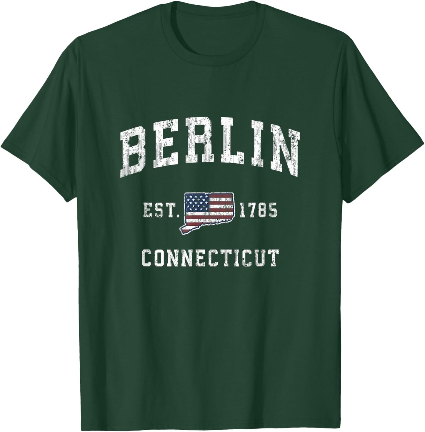 Berlin Connecticut CT Vintage American Flag Sports Design T-Shirt - T-Shirt | Forest