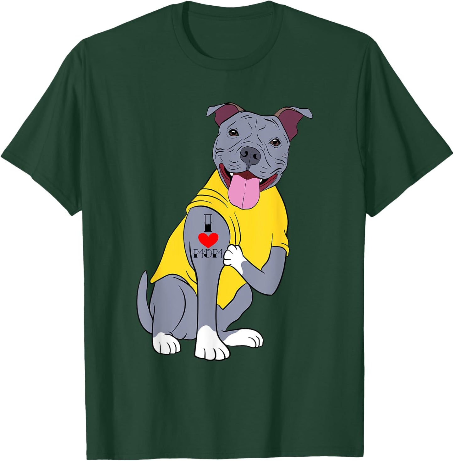 I Love Mom Mommy Mother's Day Collection Pitbull Dog T-Shirt - T-Shirt | Forest