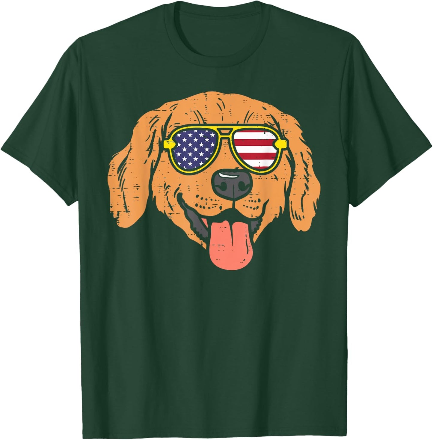 Golden Retriever American USA Flag 4th Of July Fourth Dog Women Kids Men T-Shirt - T-Shirt | Forest