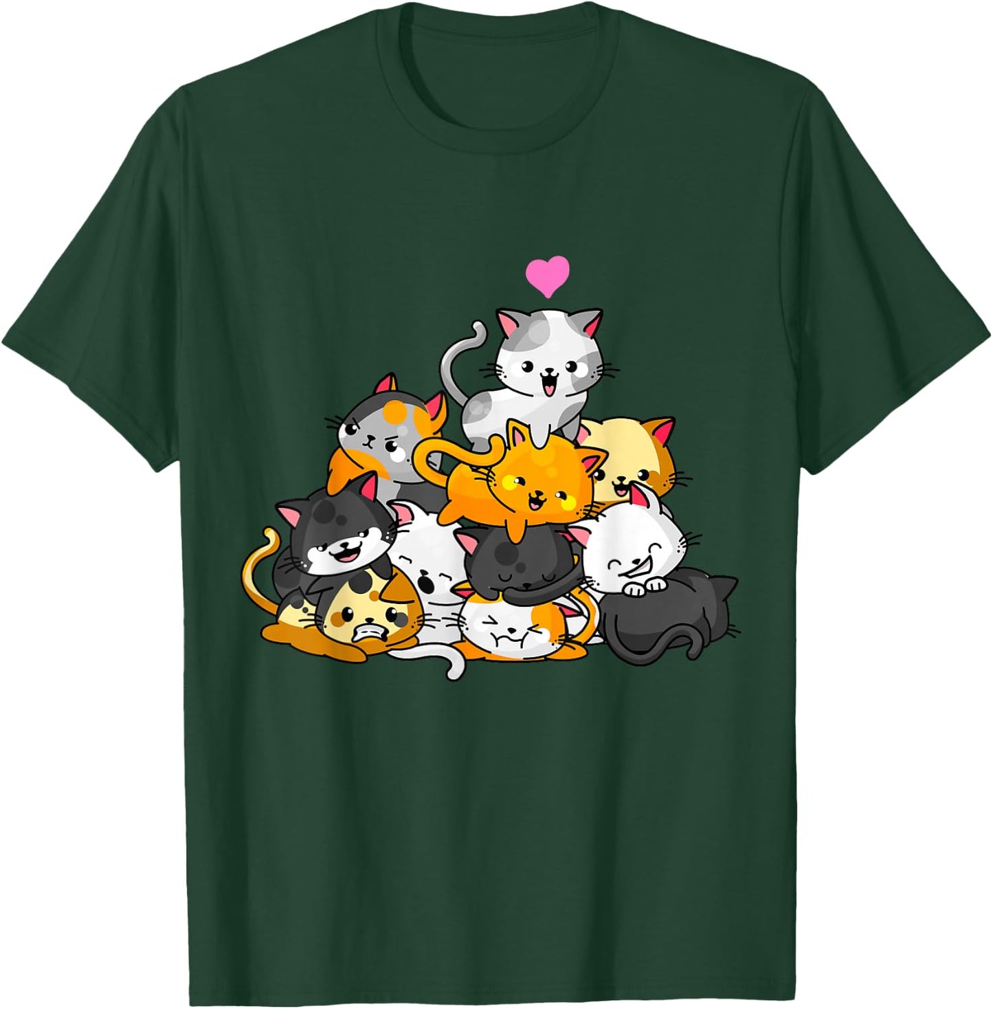 Cat Cute Kitty Pile Cats Anime Kawaii Neko Gift Women Girls Small T-Shirt - T-Shirt | Forest