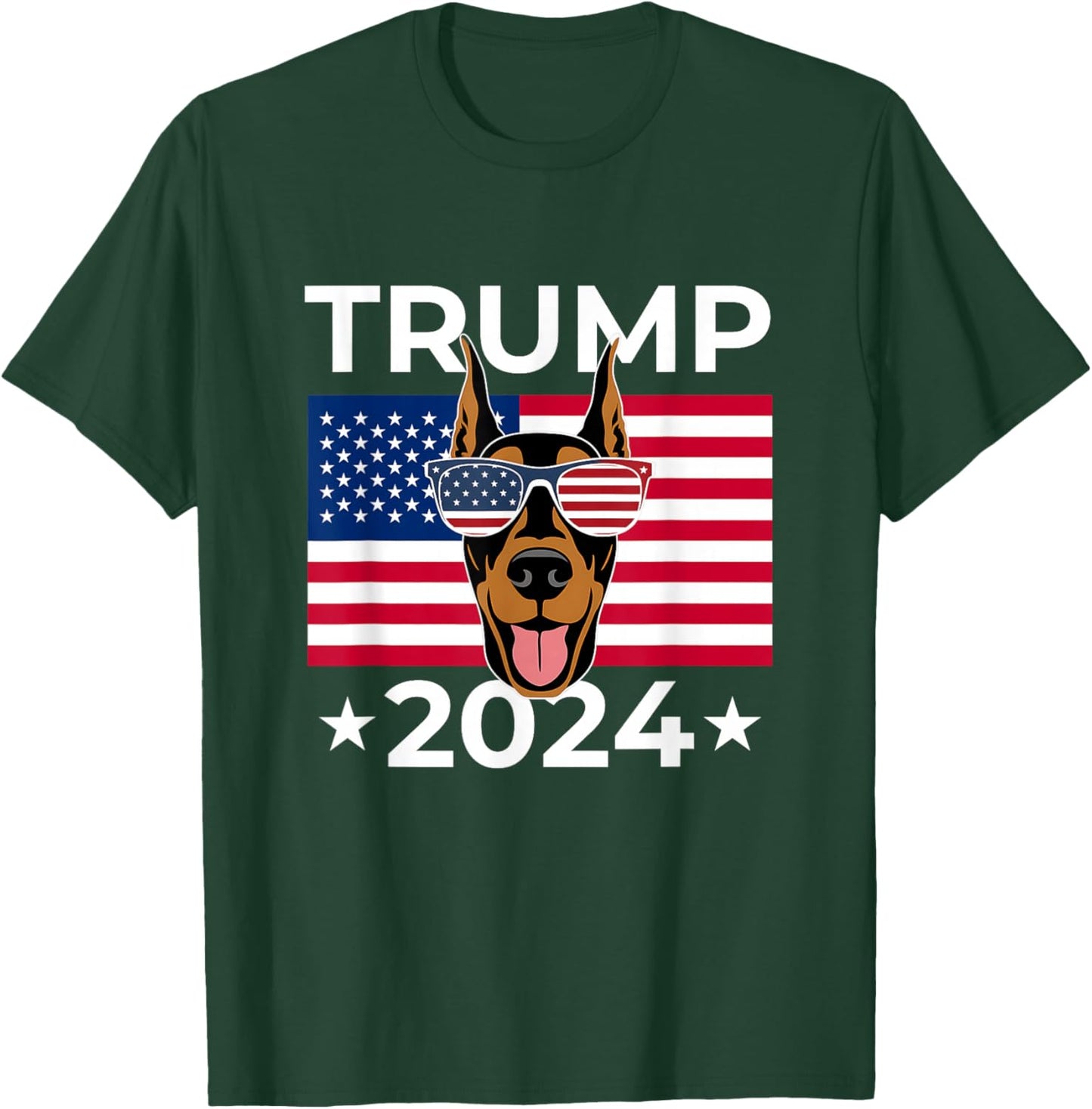 US Election Vote Trump 2024 Doberman Pinscher Dog USA Flag T-Shirt - T-Shirt | Forest