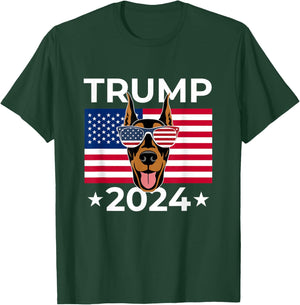 US Election Vote Trump 2024 Doberman Pinscher Dog USA Flag T-Shirt - T-Shirt | Forest