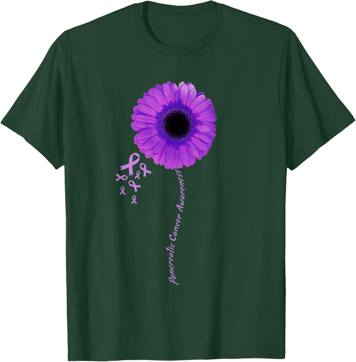 I Wear Purple Flower Pancreatic Cancer Awareness Ribbon T-Shirt - T-Shirt | Forest