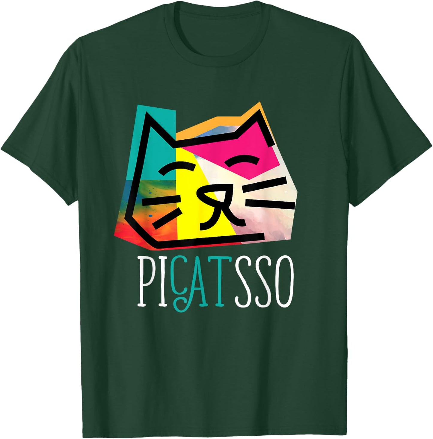 Artist I Art Teacher I Picatsso I Funny Abstract Cat Women Girls Kids T-Shirt - T-Shirt | Forest