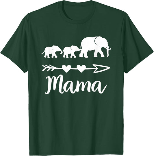 Mama Elephant 2 Babies Kids Mom of Two Cute Mothers Day T-Shirt - T-Shirt | Forest