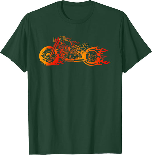 Bruning Fire Bobber - Motorcycle Chopper Biker Motorbike T-Shirt - T-Shirt | Forest