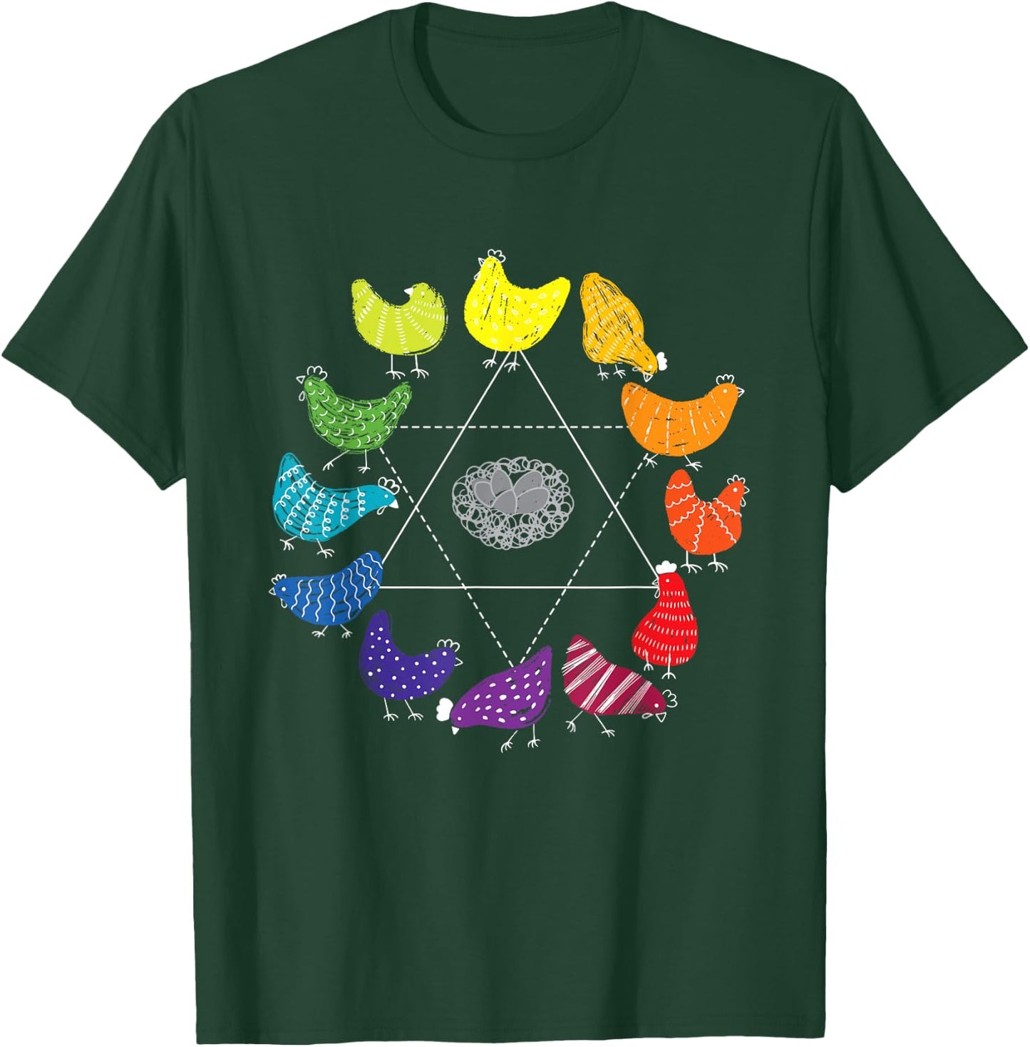 Chicken Themed Color Wheel Educational Art Teacher Artist Men Women Girls Kids T-Shirt - T-Shirt | Forest