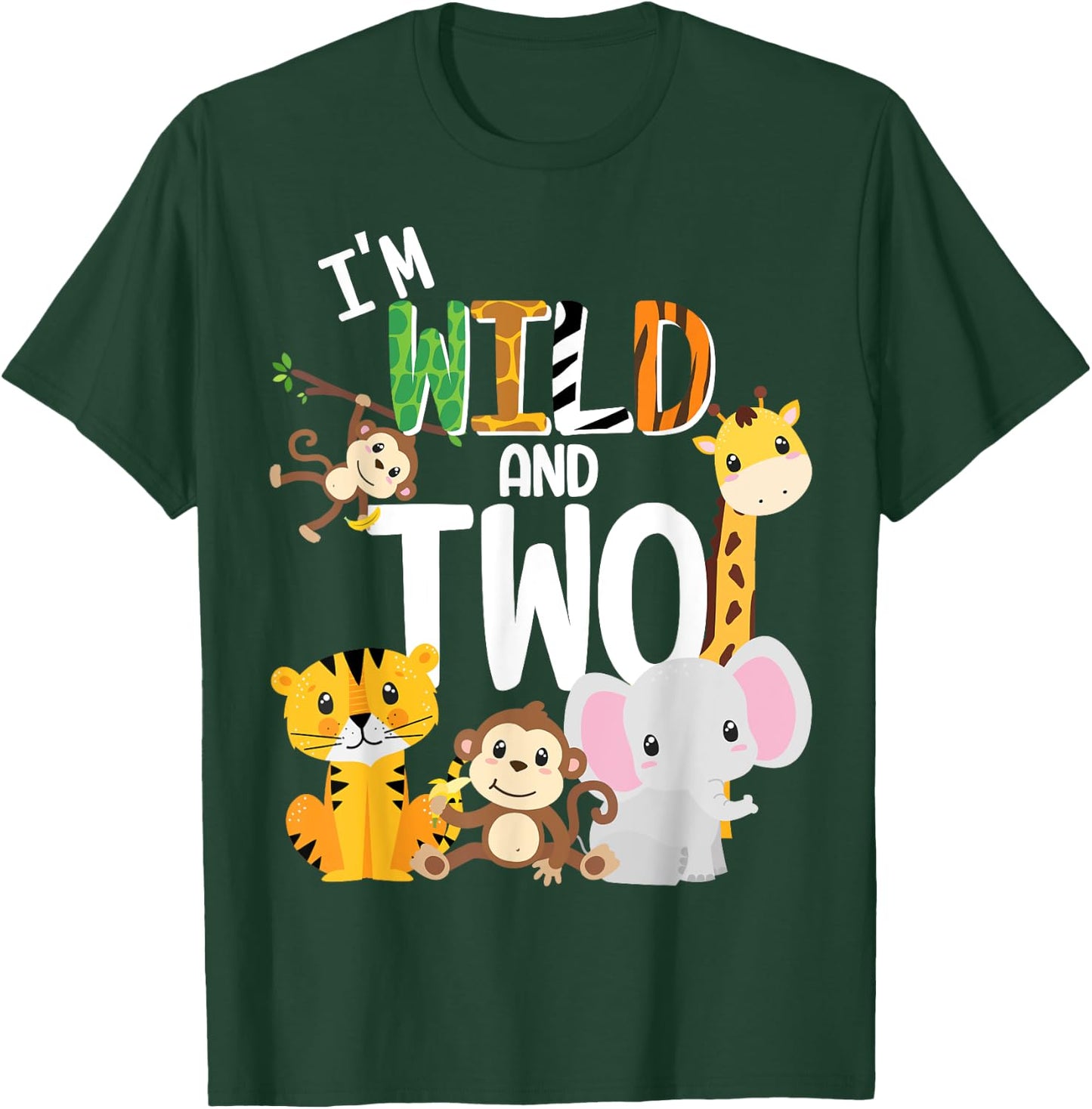 I'm Wild and Two Zoo Theme Birthday Safari Jungle Animals T-Shirt - T-Shirt | Forest