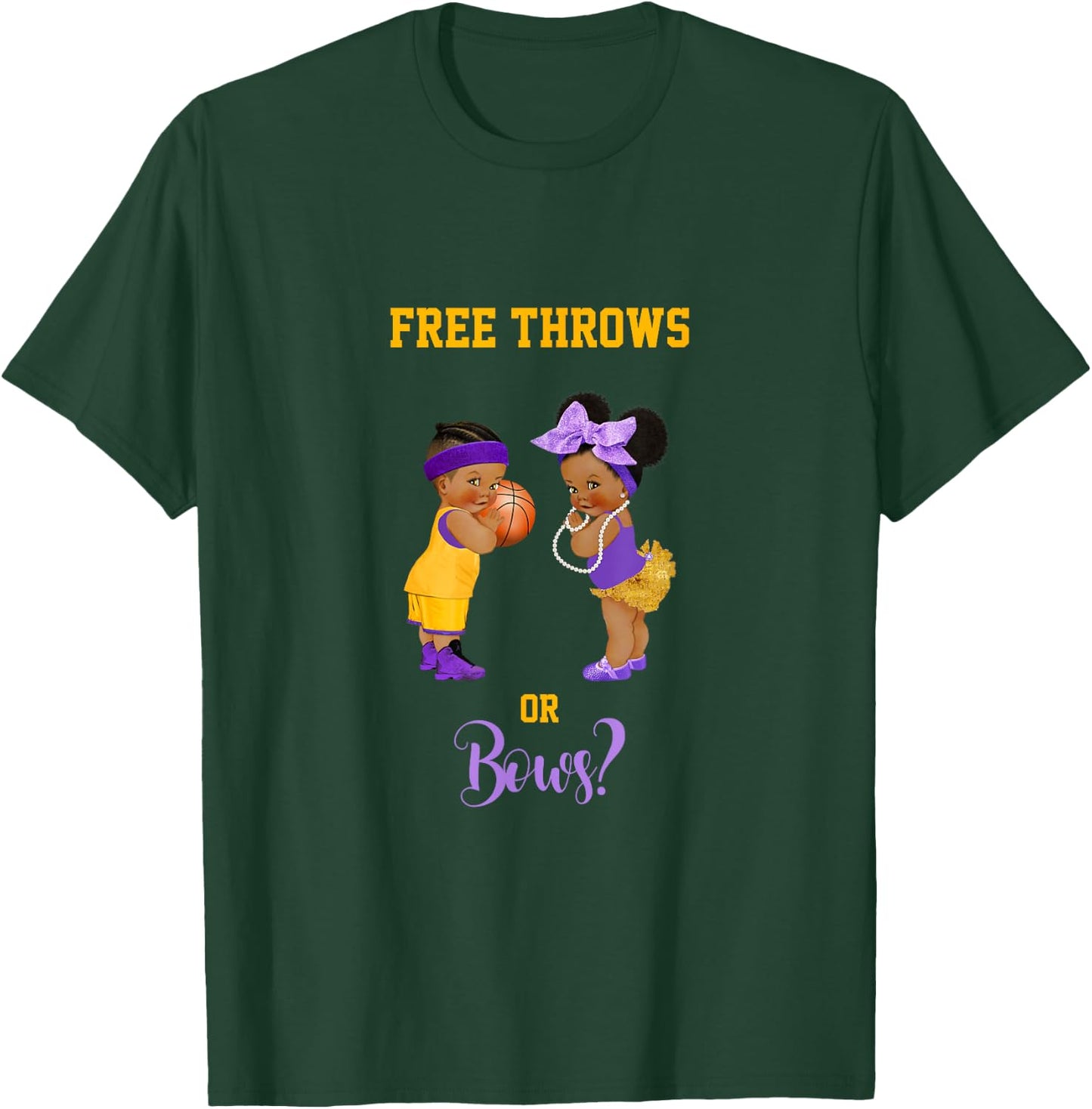 Free Throws or Bows? Basketball Baby Gender Reveal T-Shirt - T-Shirt | Forest
