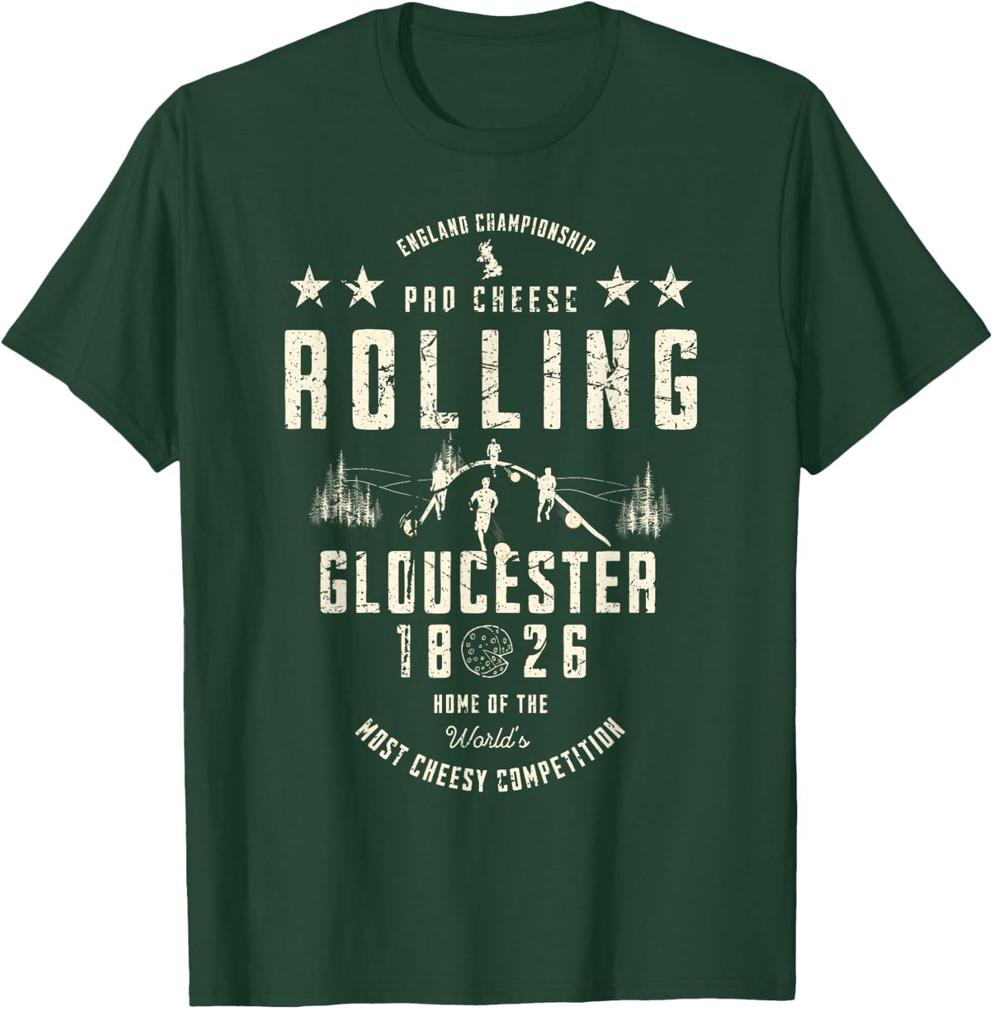 England Championship Cheese Rolling 1826 Vintage Sports T-Shirt - T-Shirt | Forest