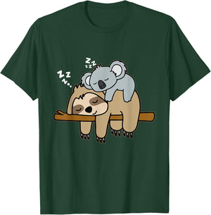 Funny Cute Lazy Sloth & Baby Koala Mama Bear Nap T-Shirt - T-Shirt | Forest
