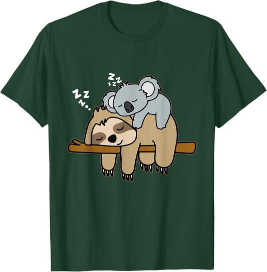 Funny Cute Lazy Sloth & Baby Koala Mama Bear Nap T-Shirt - T-Shirt | Forest