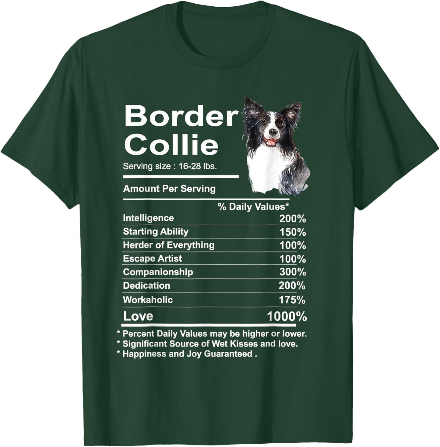 Funny Border Collie Facts Nutrition Gift Border T-Shirt - T-Shirt | Forest