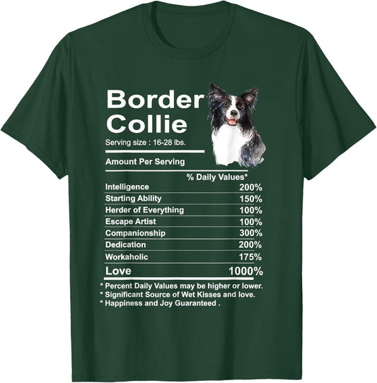 Funny Border Collie Facts Nutrition Gift Border T-Shirt - T-Shirt | Forest