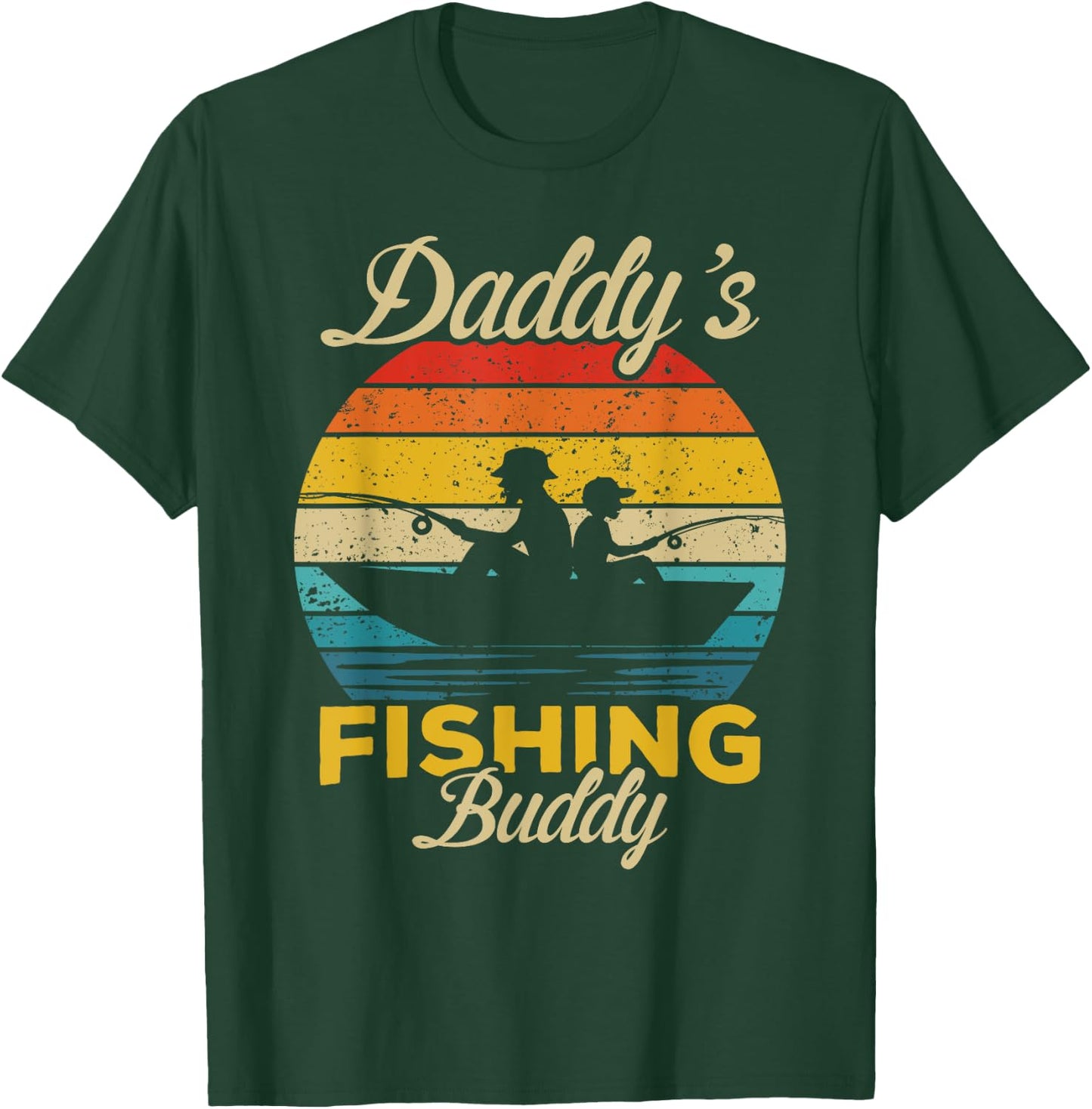 Daddy's Fishing Buddy funny retro dad son Gift fisherman T-Shirt - T-Shirt | Forest