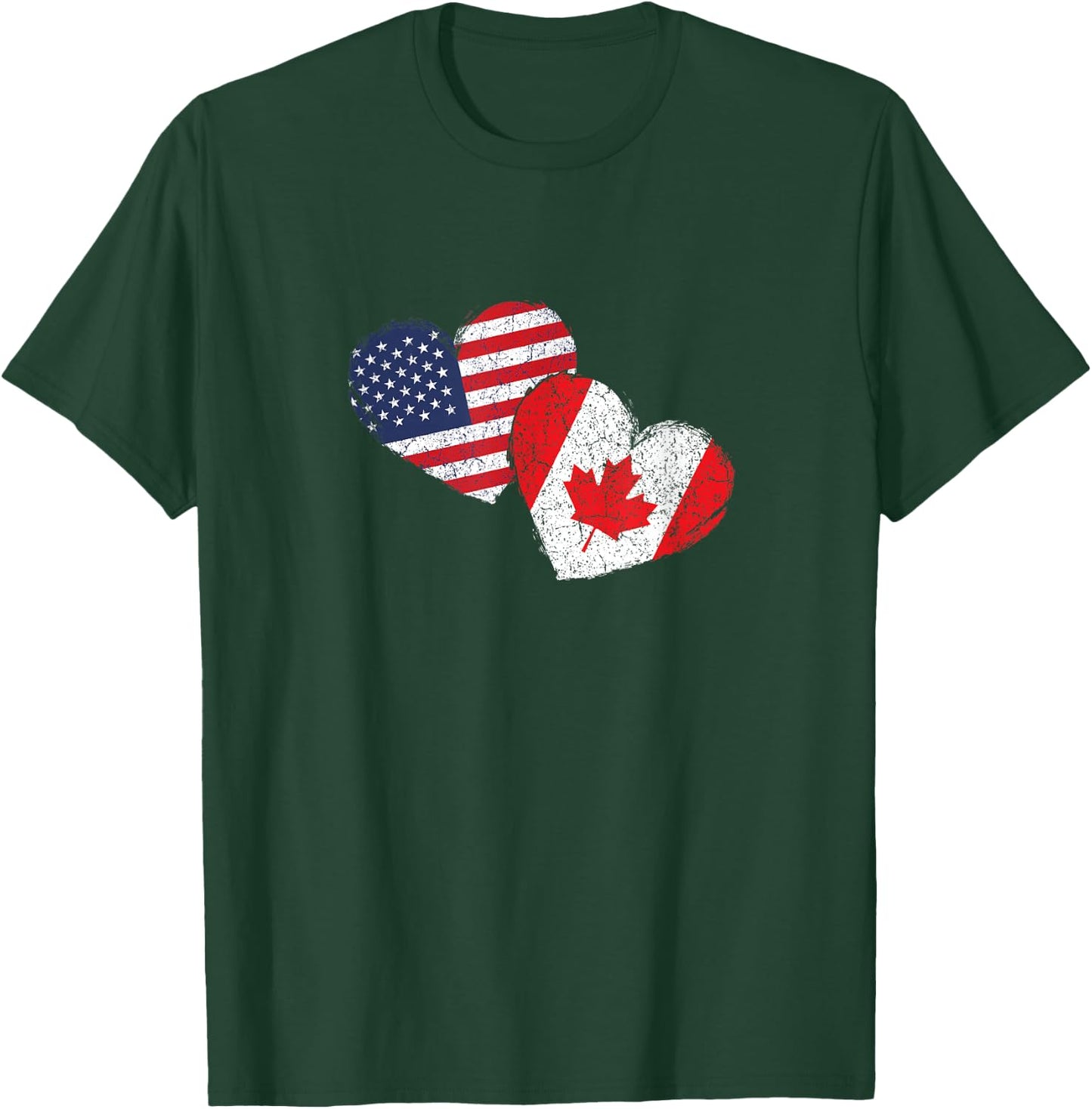 USA Canada Heart Country Flag American Canadian T-Shirt - T-Shirt | Forest