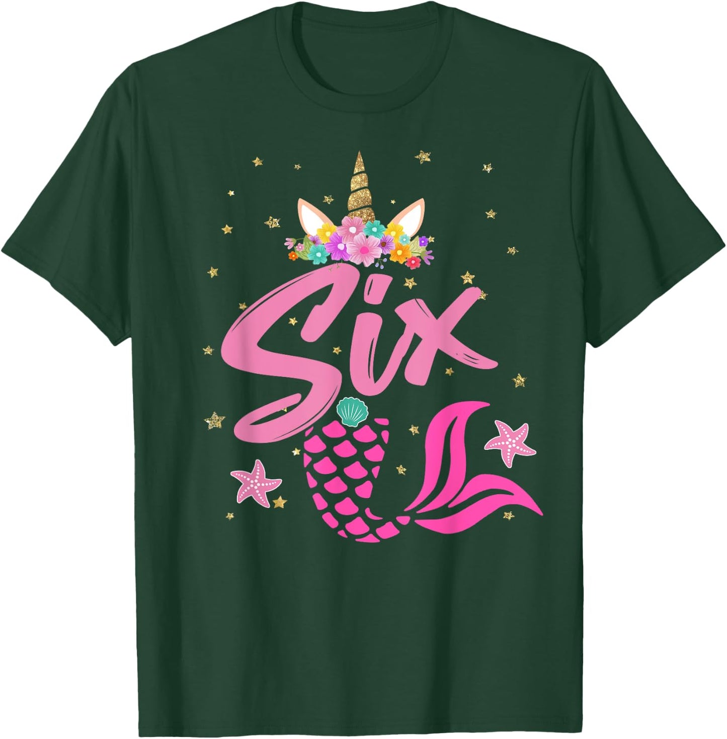 Unicorn Birthday Girl 6 Years Old Gift 6th B-day T-Shirt - T-Shirt | Forest
