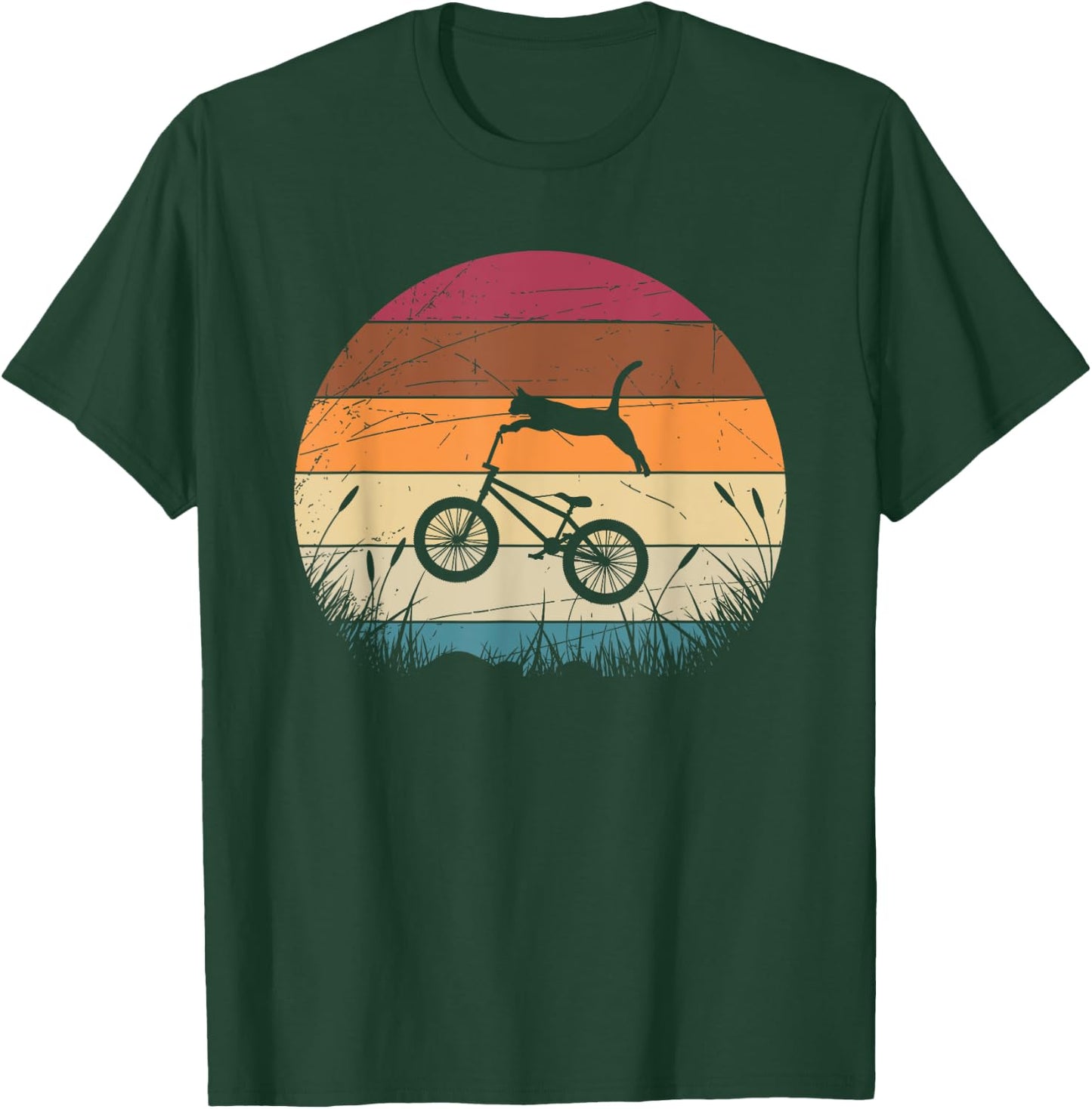 Funny Biker Cat Animal BMX Cyclist Gift Retro Bicycle T-Shirt - T-Shirt | Forest