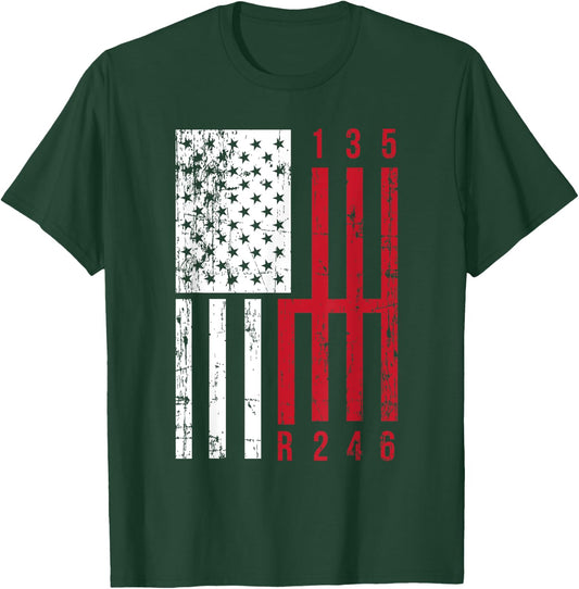 Funny Stick Shift USA Flag Muscle Car 6 Gears Mechanic Gift Women Kids Men T-Shirt - T-Shirt | Forest