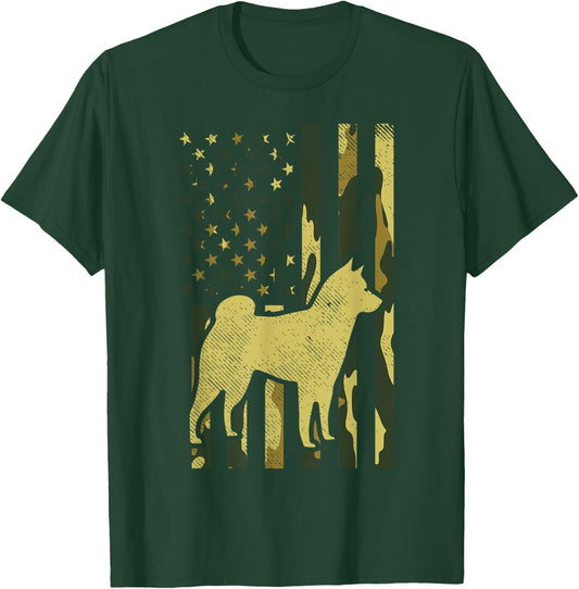 Camo US Flag Shiba Inu Akita Pet Japanese Dog Patriotic Gift T-Shirt - T-Shirt | Forest