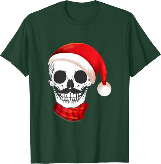 Santa Hat Funny Skull Calavera Navidad Christmas Season T-Shirt - T-Shirt | Forest