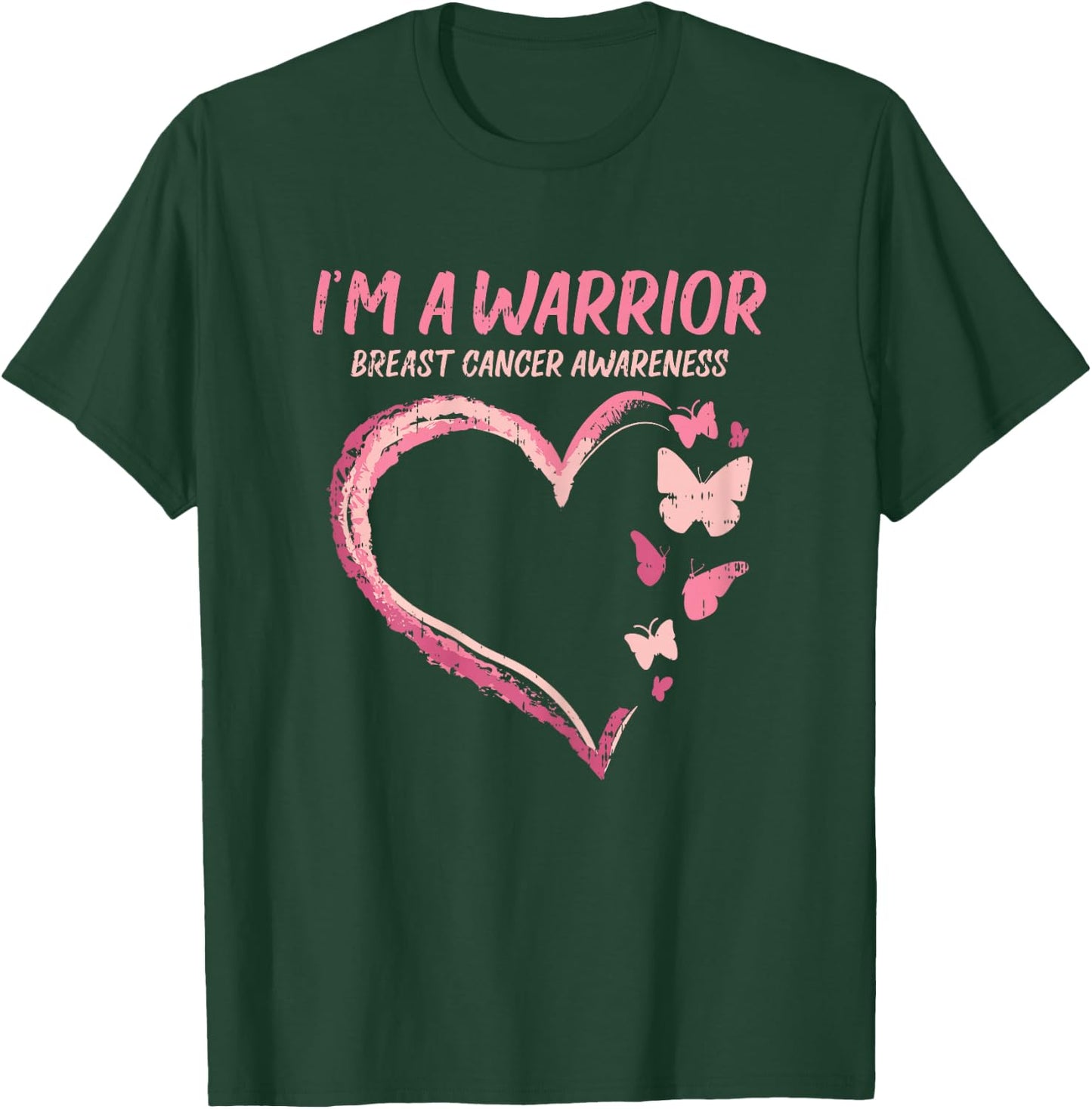 Warrior Heart Butterfly Breast Cancer Awareness Women Gift T-Shirt - T-Shirt | Forest