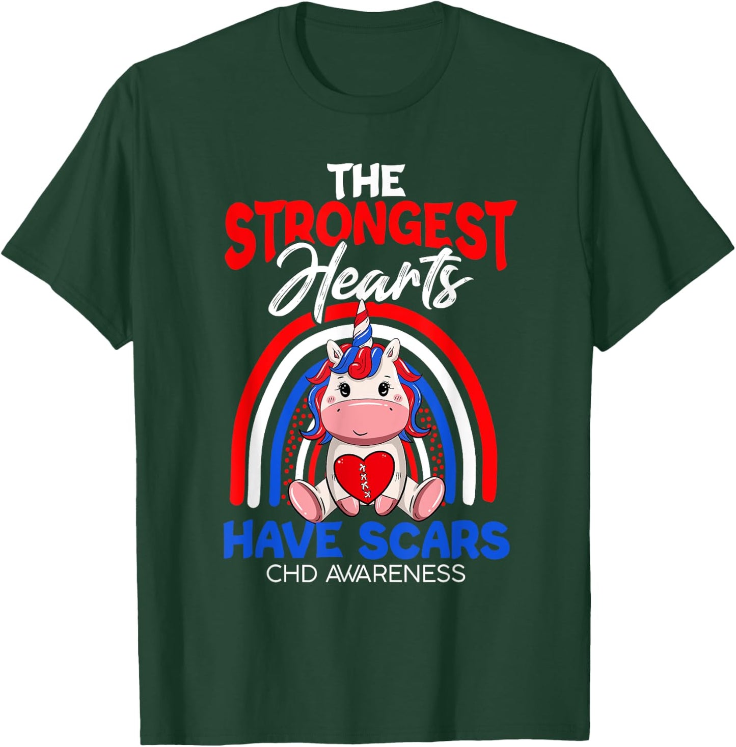 The Strongest Hearts Have Scars CHD Awareness Cute Unicorn T-Shirt - T-Shirt | Forest