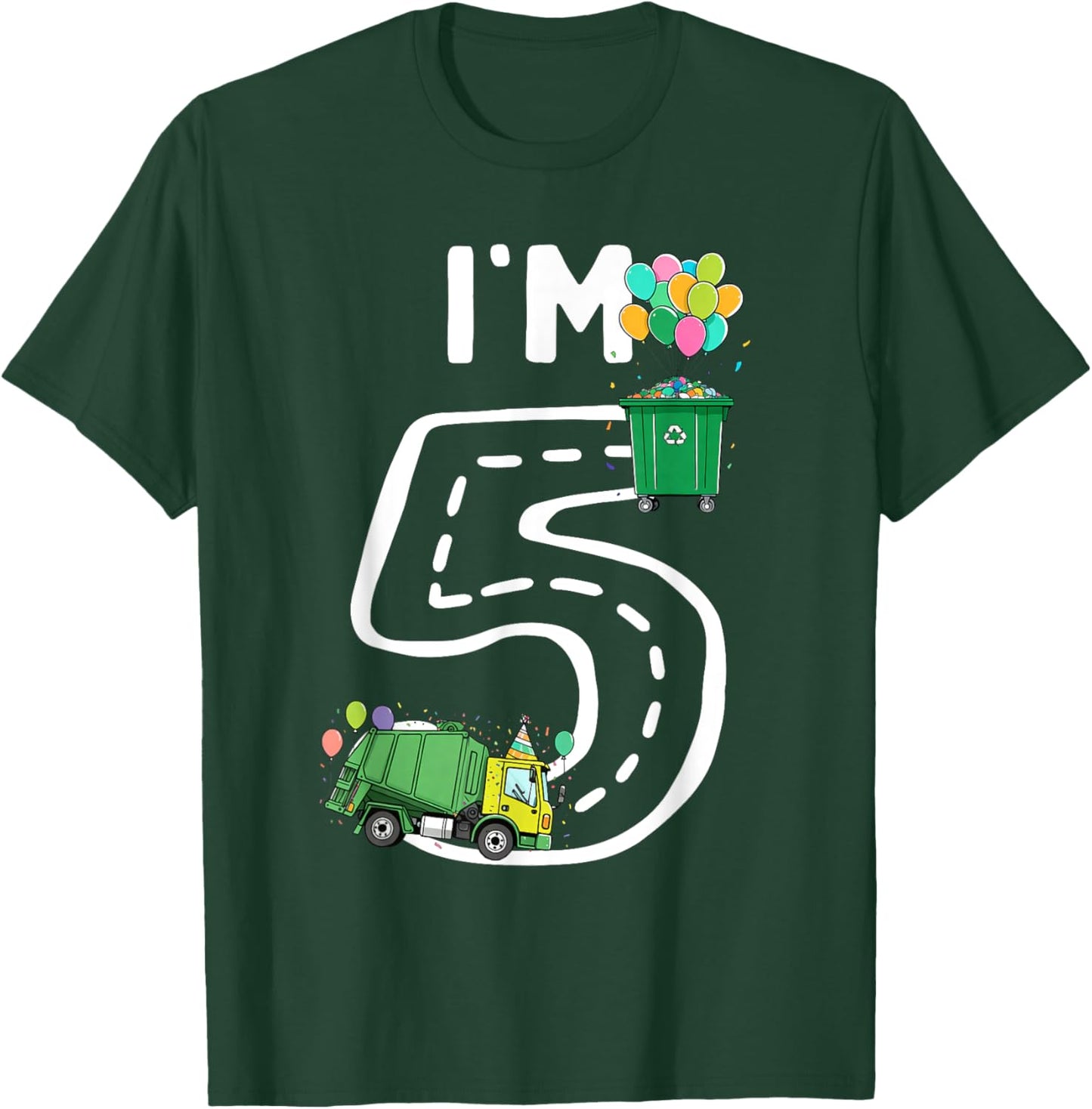I'm 5 Five Years Old Garbage Truck 5th Birthday Boy Kids T-Shirt - T-Shirt | Forest