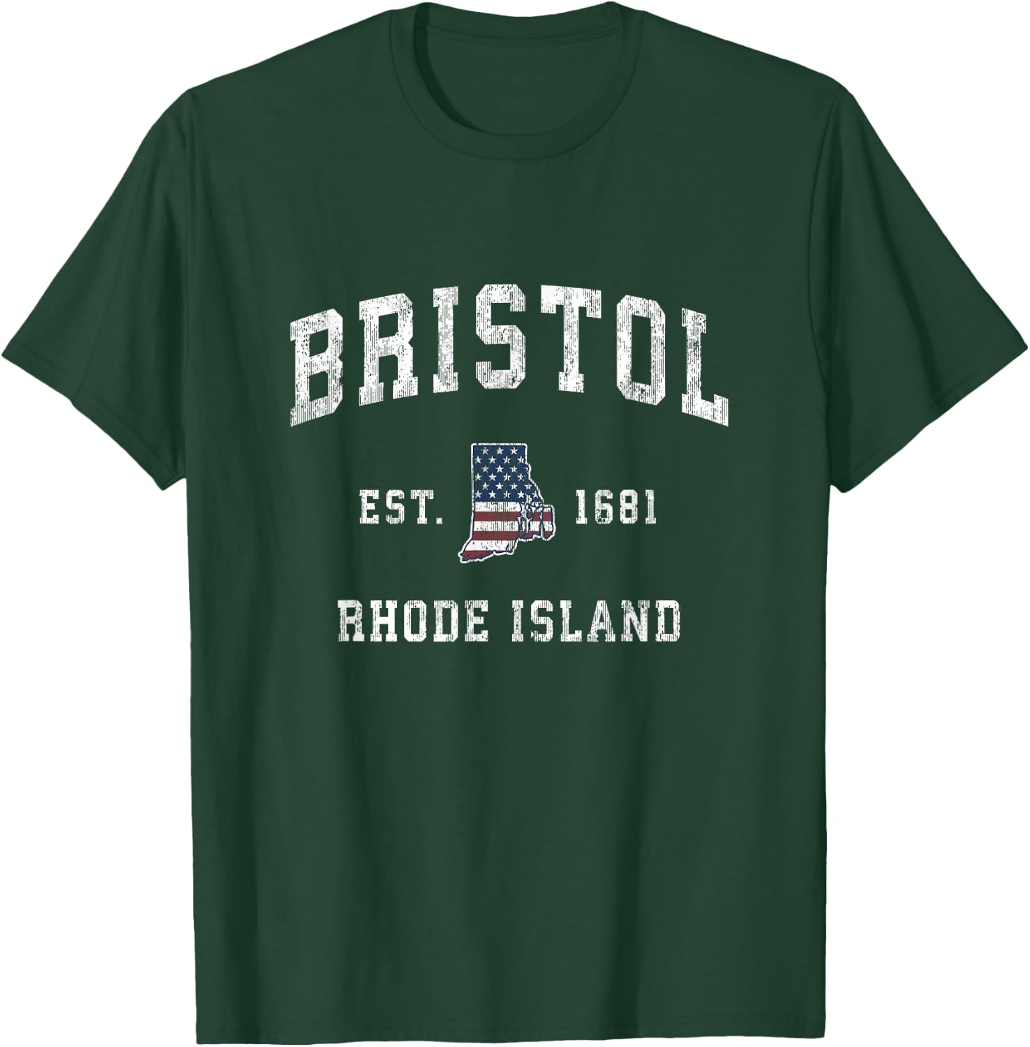 Bristol Rhode Island RI Vintage American Flag Sports Design T-Shirt - T-Shirt | Forest