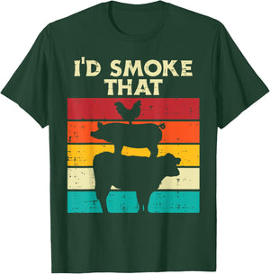 Id Smoke That Chicken Pork Beef Retro Meat Smoking Bbq Grill T-Shirt - T-Shirt | Forest