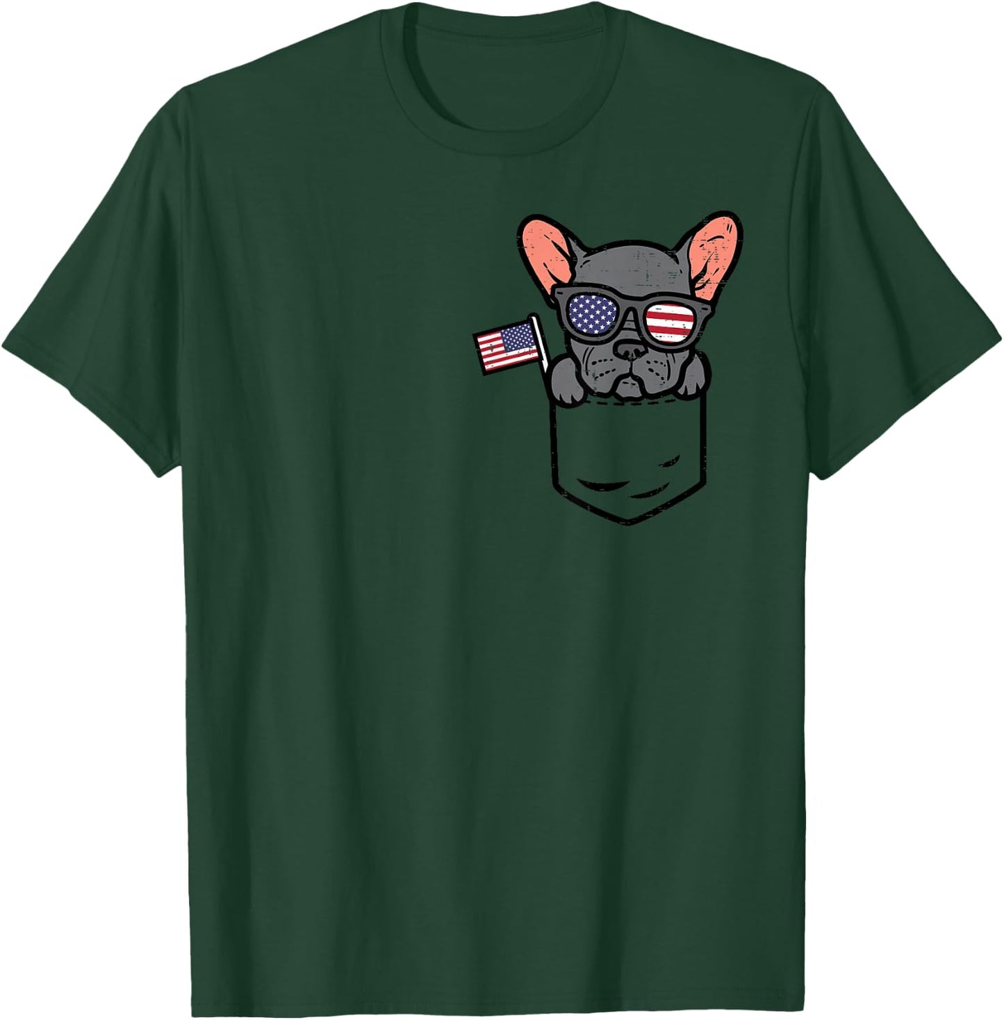 French Bulldog Pocket Frenchie American USA 4th Of July Dog T-Shirt - T-Shirt | Forest